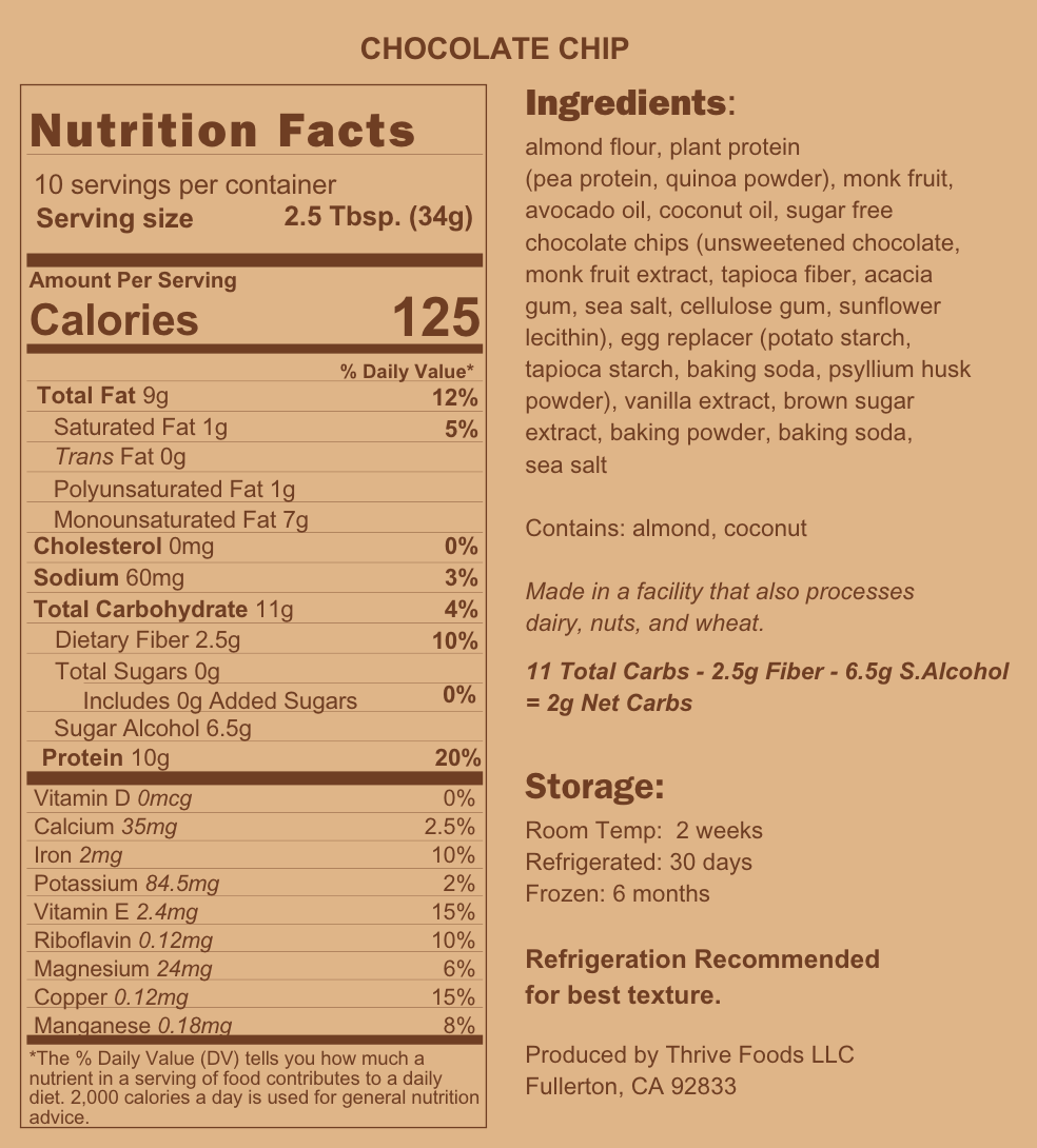 Nutrition facts and ingredients label for a product